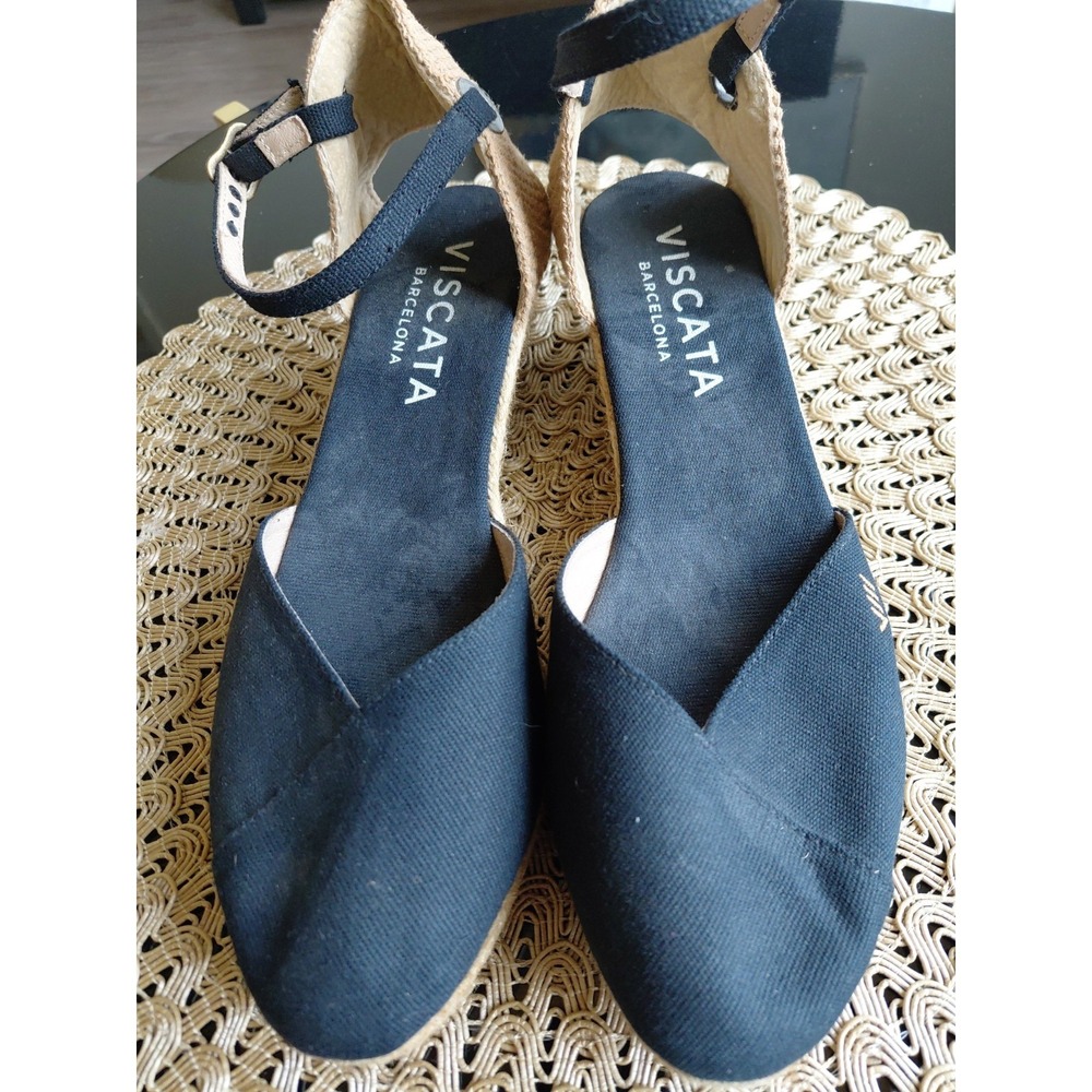 Viscata Barcelona Women Espadrilles Wedge Heel Size 41 US 10 Black Canvas Italy